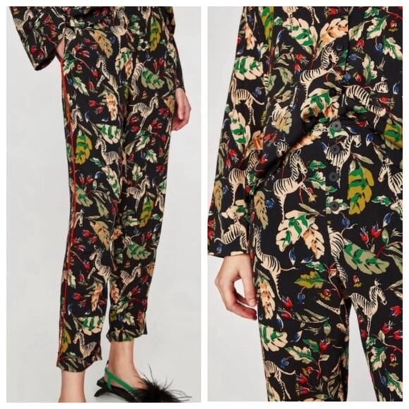 Zara TRF Tropical Zebra Print Pajama Style Pants Womens Medium Avant Garde - Picture 1 of 10